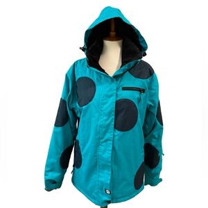Ride Snowboards Women’s Large Teal Navy Polka Dot Jacket Zip Hood Fleece Lined